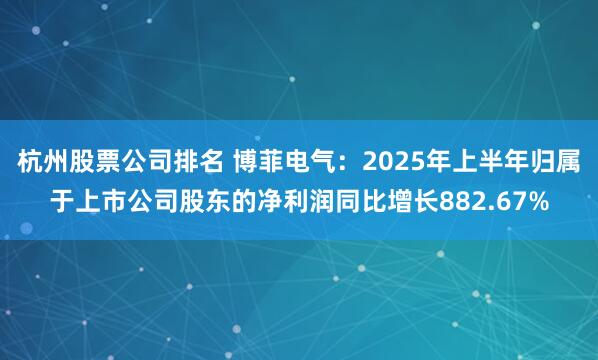 杭州股票公司排名 博菲电气：2025年上半年归属于上市公司股东的净利润同比增长882.67%